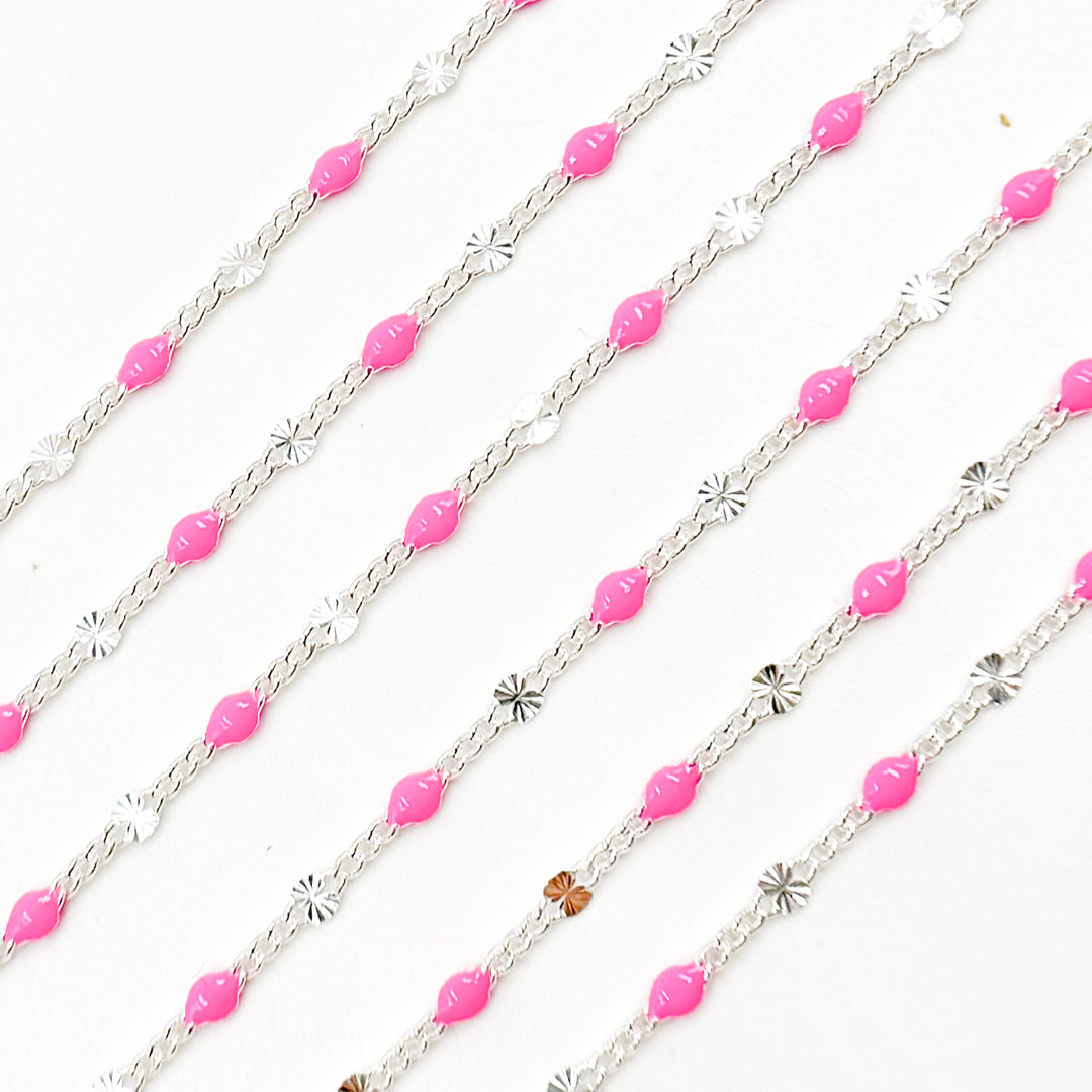 Sterling Silver Enamel  Marina Link Chain