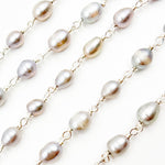 Load image into Gallery viewer, Grey Pearl Oval Shape Sterling Silver Wire Chain