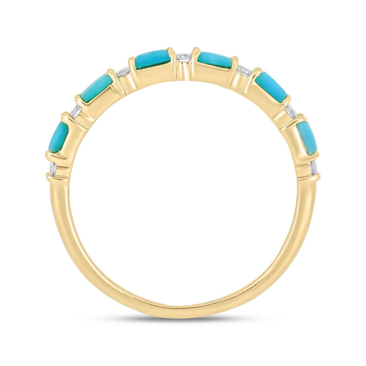 14K Solid Gold Diamond and Turquoise Band Ring.