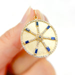 Load image into Gallery viewer, 14K Solid Gold Diamonds Circle Charm with Lines and Gemstones. GDP567