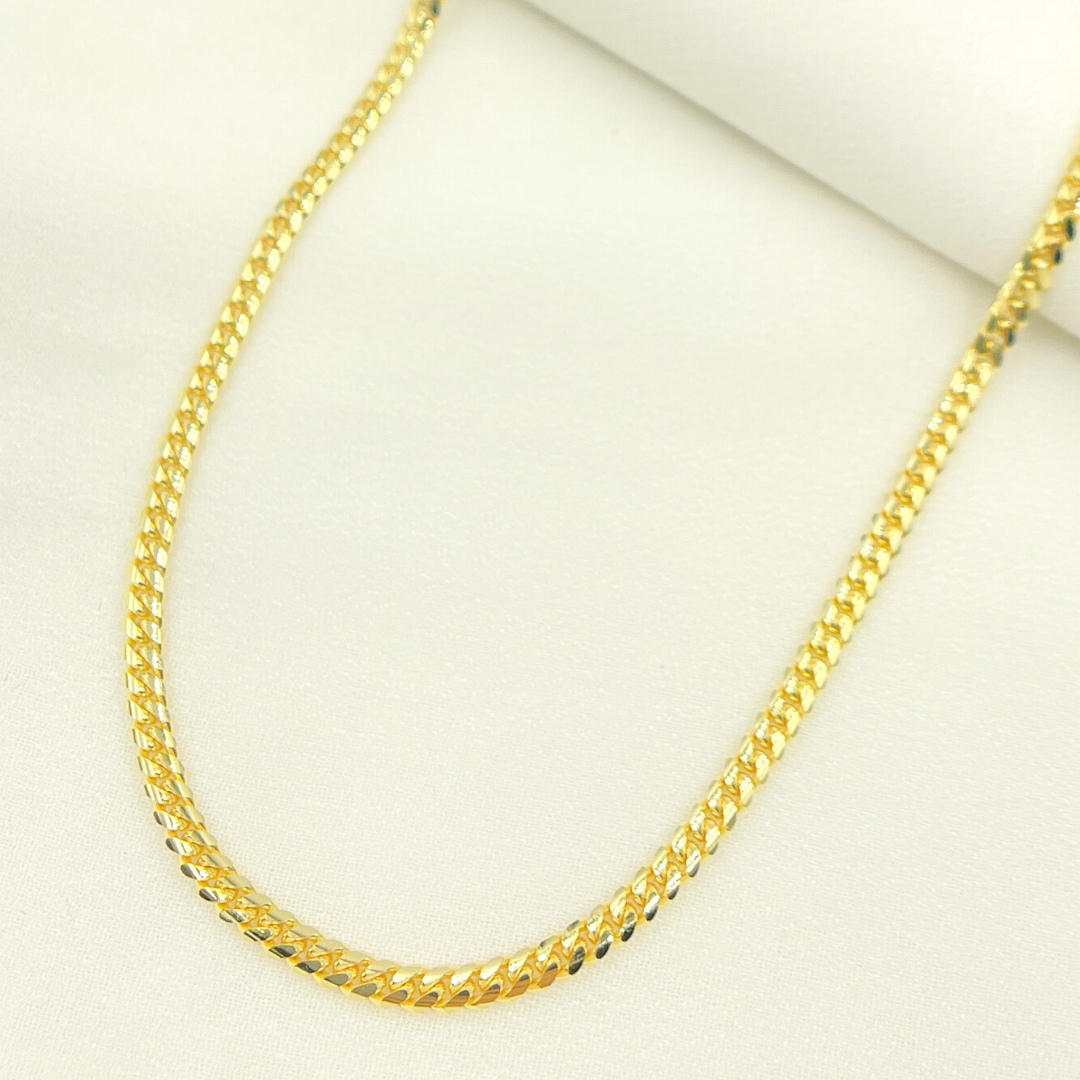 14K Solid Yellow Gold Flat Curb Link Necklace