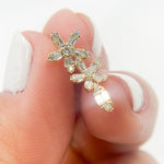Load image into Gallery viewer, ER417847. 14k Solid Gold Diamond Flower Dangle Stud Earrings