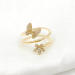 Load image into Gallery viewer, 14K Solid Gold Yellow Butterfly and Flower Ring.