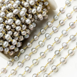 Load image into Gallery viewer, PRL47. Grey Pearl Round Gold Plated Wire Chain