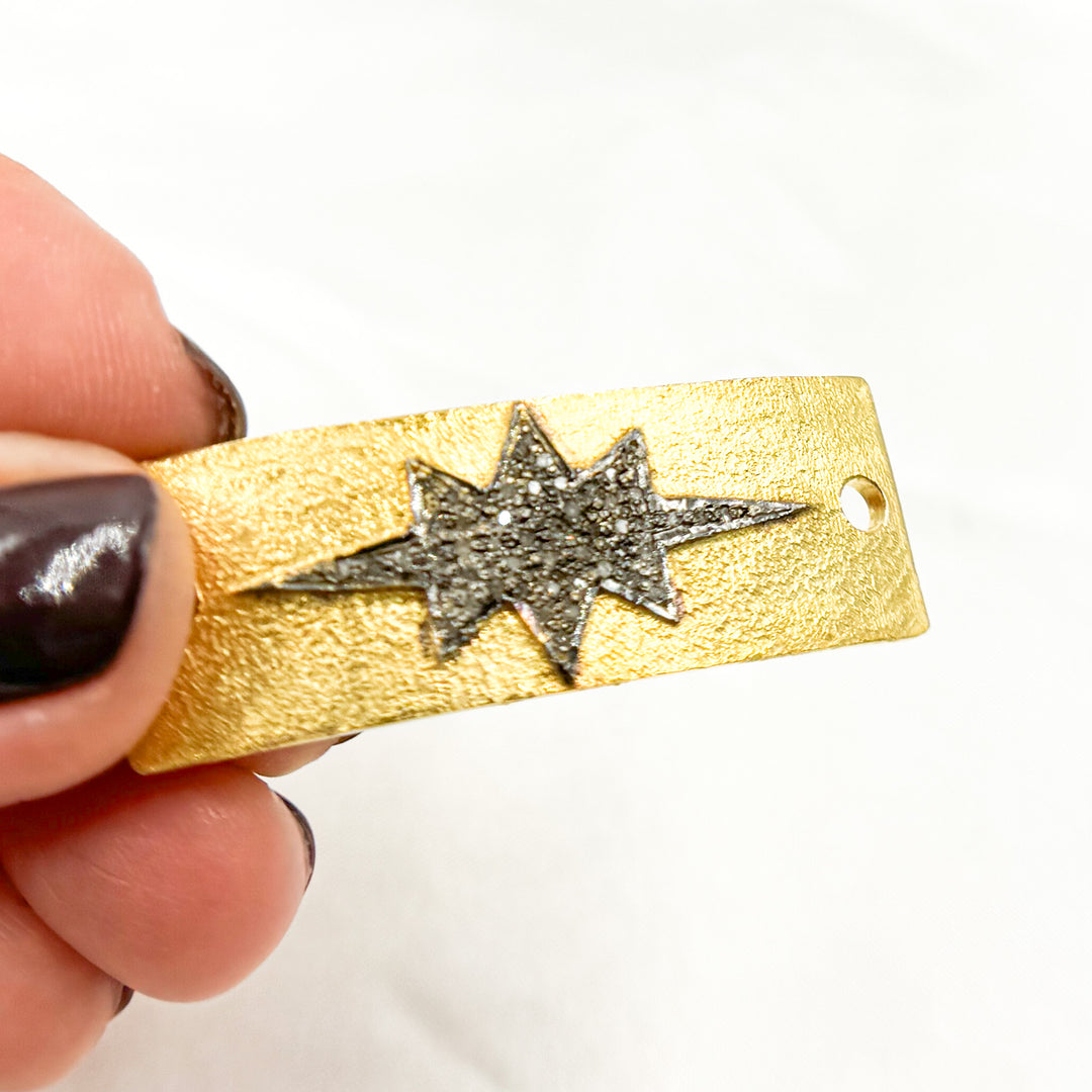 Pave Diamond & 925 Sterling Silver Black Rhodium, Two-Tone (Black Rhodium and Gold Plated), and Gold Plated Rectangle Star Connector. DC964