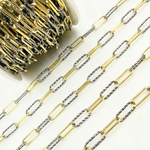Load image into Gallery viewer, Gold Plated & Black Rhodium 925 Sterling Silver Smooth & Diamond Cut Paperclip Chains