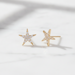 Load image into Gallery viewer, EFD54158. 14k Solid Gold Diamond Stars Stud Earrings