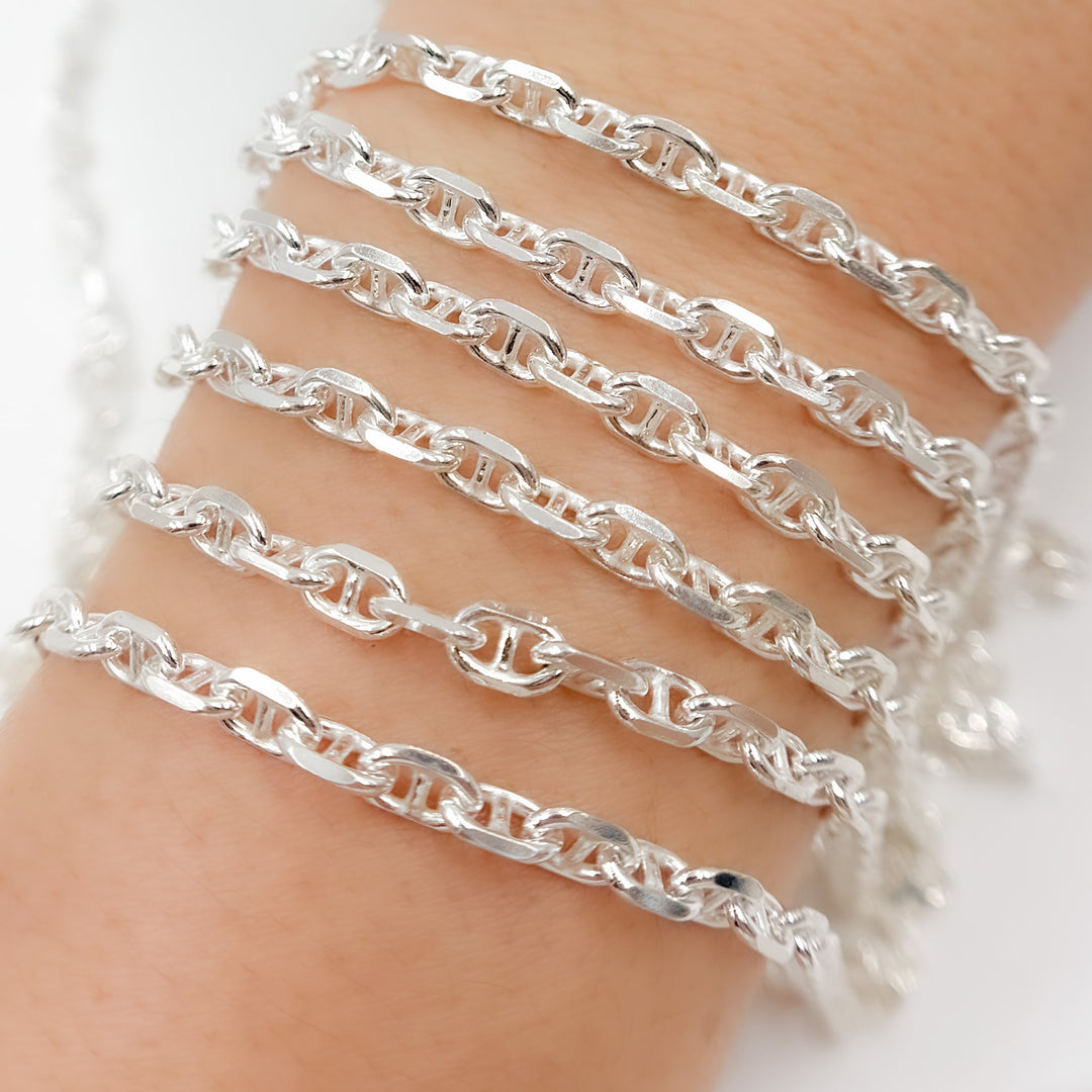 Y10SS. Sterling Silver Diamond Cut Marina Chain