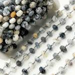 Load image into Gallery viewer, Dendrite Opal Oxidized 925 Sterling Silver Wire Chain. DEN15