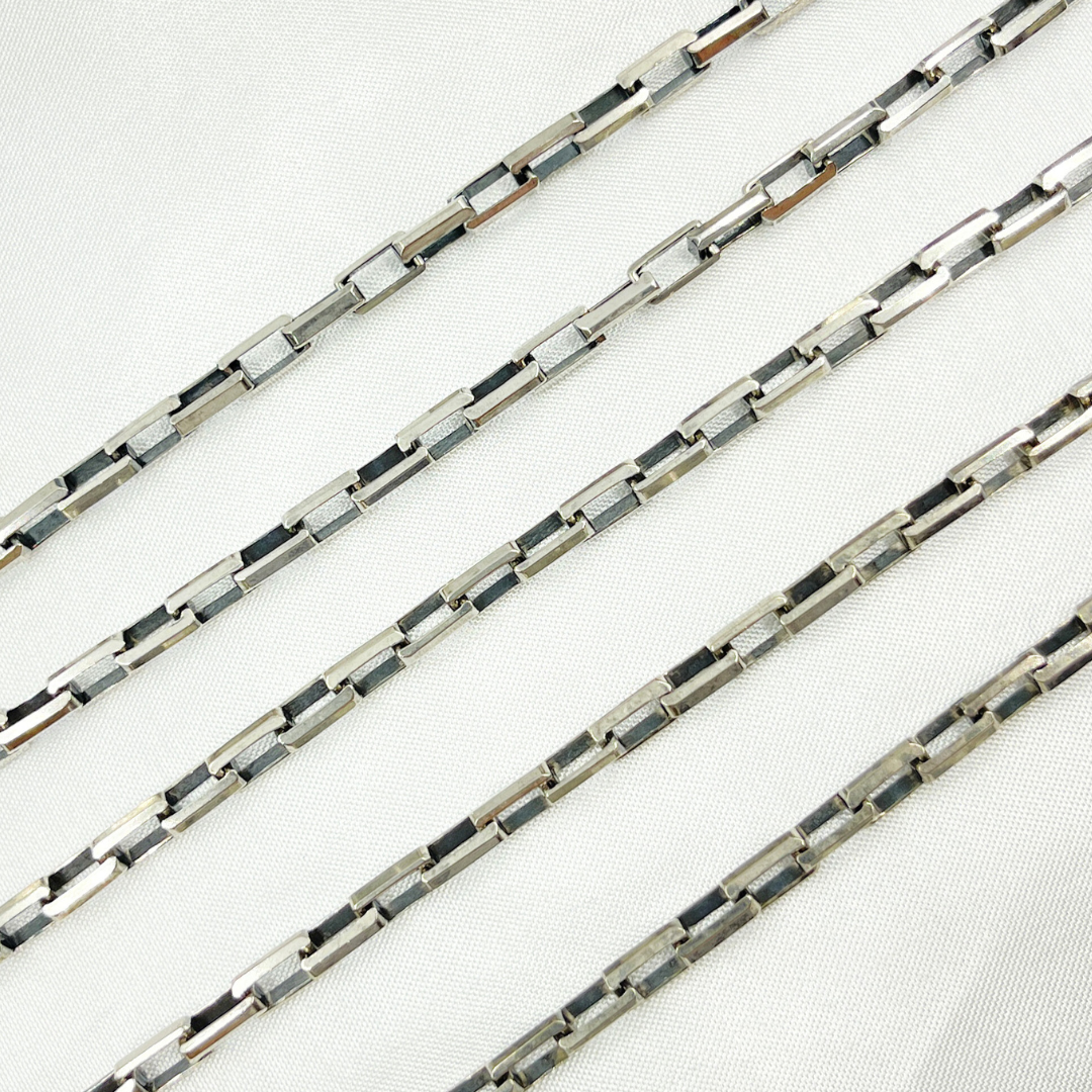 Oxidized 925 Sterling Silver Diamond Cut Box Link Chain. Y46OX