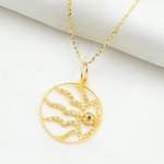 Load image into Gallery viewer, 14K Gold Circle Charm Evil Eye Pendant with Diamonds and Blue Sapphire. GDP552