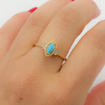 Load image into Gallery viewer, Solid Gold Diamond and Turquoise Marquise Ring