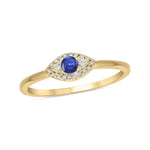Load image into Gallery viewer, 14k Solid Gold Diamond and Blue Sapphire Eye Ring.