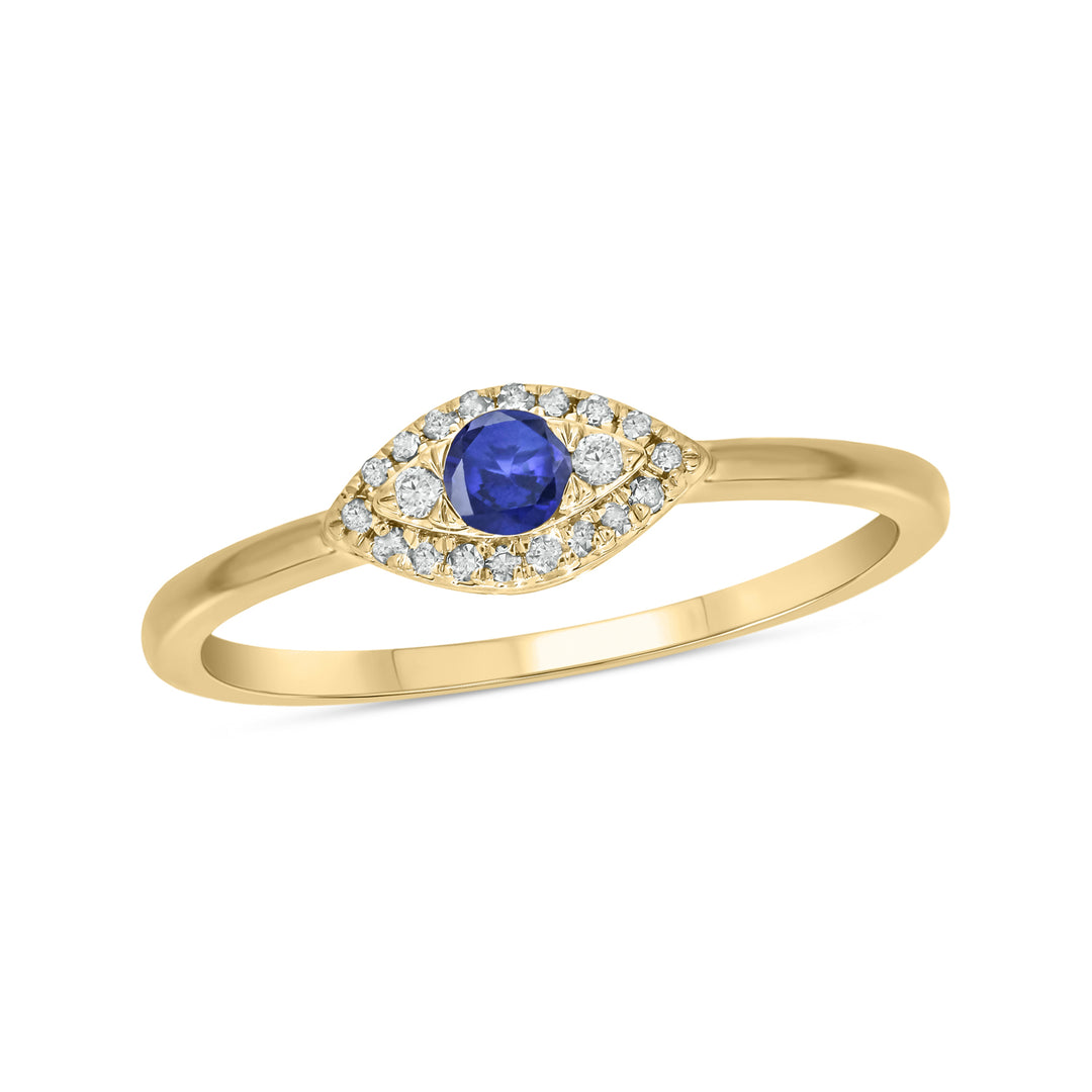 14k Solid Gold Diamond and Blue Sapphire Eye Ring. RFB17775BS