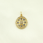 Load image into Gallery viewer, 14K Solid Gold Circle Pendant with Diamonds & Ruby or Blue Sapphire Stone. GDP362