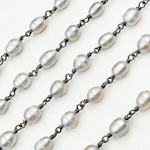 Load image into Gallery viewer, Grey Freshwater Pearl Organic Shape Wire Wrap Chain. PRL16
