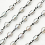 Load image into Gallery viewer, Grey Freshwater Pearl Organic Shape Wire Wrap Chain. PRL16