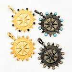 Load image into Gallery viewer, DP720. Diamond Sterling Silver Round Compass Pendant with Gemstone