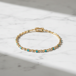Load image into Gallery viewer, BFH60606TQ. 14K Solid Gold Diamond and Turquoise Fancy Bracelet