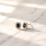 Load image into Gallery viewer, CE97162BS7X5. 14K Solid Gold Diamonds and Blue Sapphire Rectangular Stud Earrings