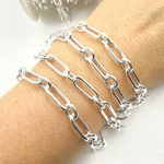 Load image into Gallery viewer, Sterling Silver Hollow Smooth Paperclip Long & Short Link Chains
