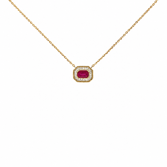 NT405922. 14K Solid Gold Octagon Gemstone Fancy Tiny Necklace