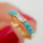 Load image into Gallery viewer, Gold Diamonds and Turquoise Hoops