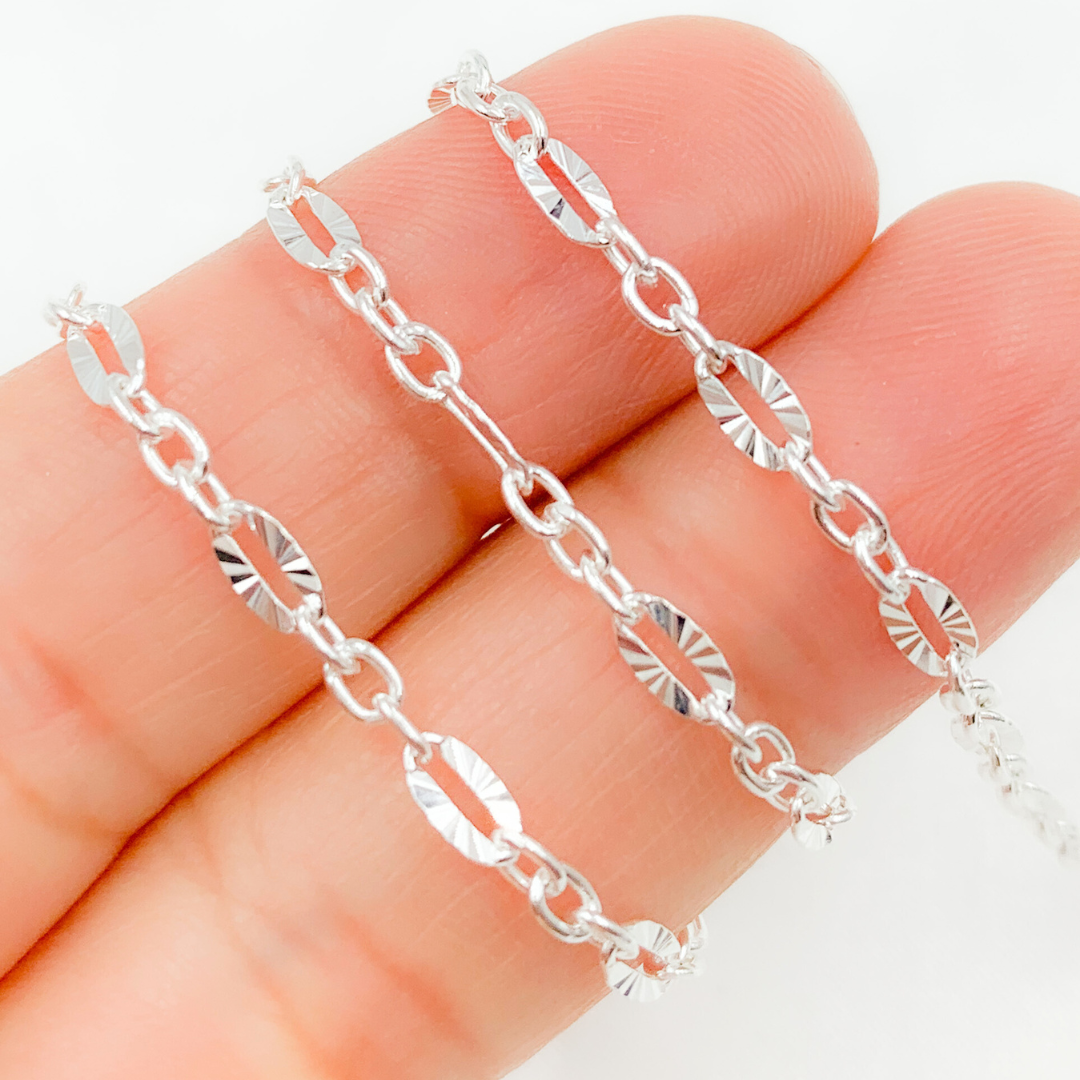 Z104SS. Sterling Silver Diamond Cut & Smooth Oval Link Chain.