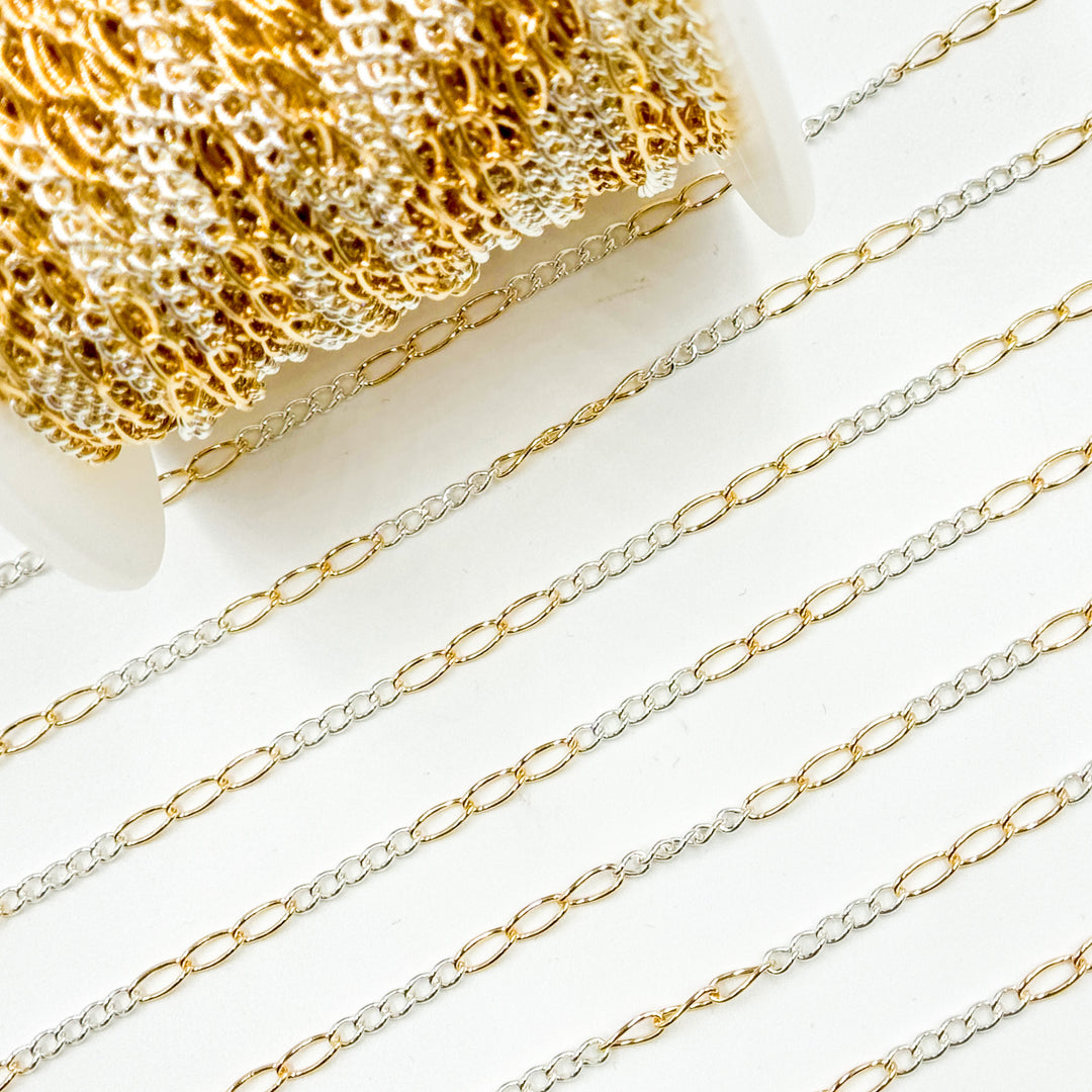 2453CTT. Gold Filled and Sterling Silver Long and Short Link Chain