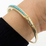Load image into Gallery viewer, BNK68477TQ. 14K Solid Yellow Gold Turquoise and Diamond Fancy Bangle