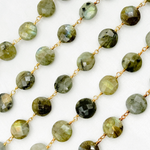 Load image into Gallery viewer, Labradorite Coin Shape Gold Plated 925 Sterling Silver Wire Chain. LAB124

