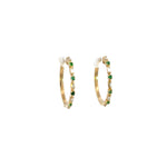 Load image into Gallery viewer, EHD56614EM. 14k Solid Gold Diamond and Emerald Hoops