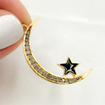 Load image into Gallery viewer, DP498A. Diamond Sterling Silver Moon and Star Enamel Pendant