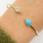 Load image into Gallery viewer, BNC68582TQ. 14K Solid Gold Diamond and Turquoise Open Bangle