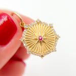Load image into Gallery viewer, Solid Gold Diamond and Ruby Circle Star Charm