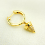 Load image into Gallery viewer, EHF56666. 14k Solid Yellow Gold Diamond Huggie Hoop with Dangle Cone Earrings
