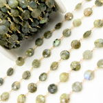 Load image into Gallery viewer, Labradorite Coin Shape Gold Plated 925 Sterling Silver Wire Chain. LAB124