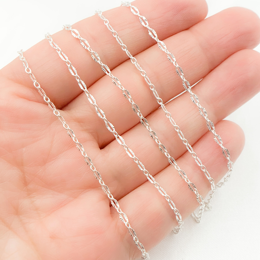 Sterling Silver Oval Diamond Cut Link Chain