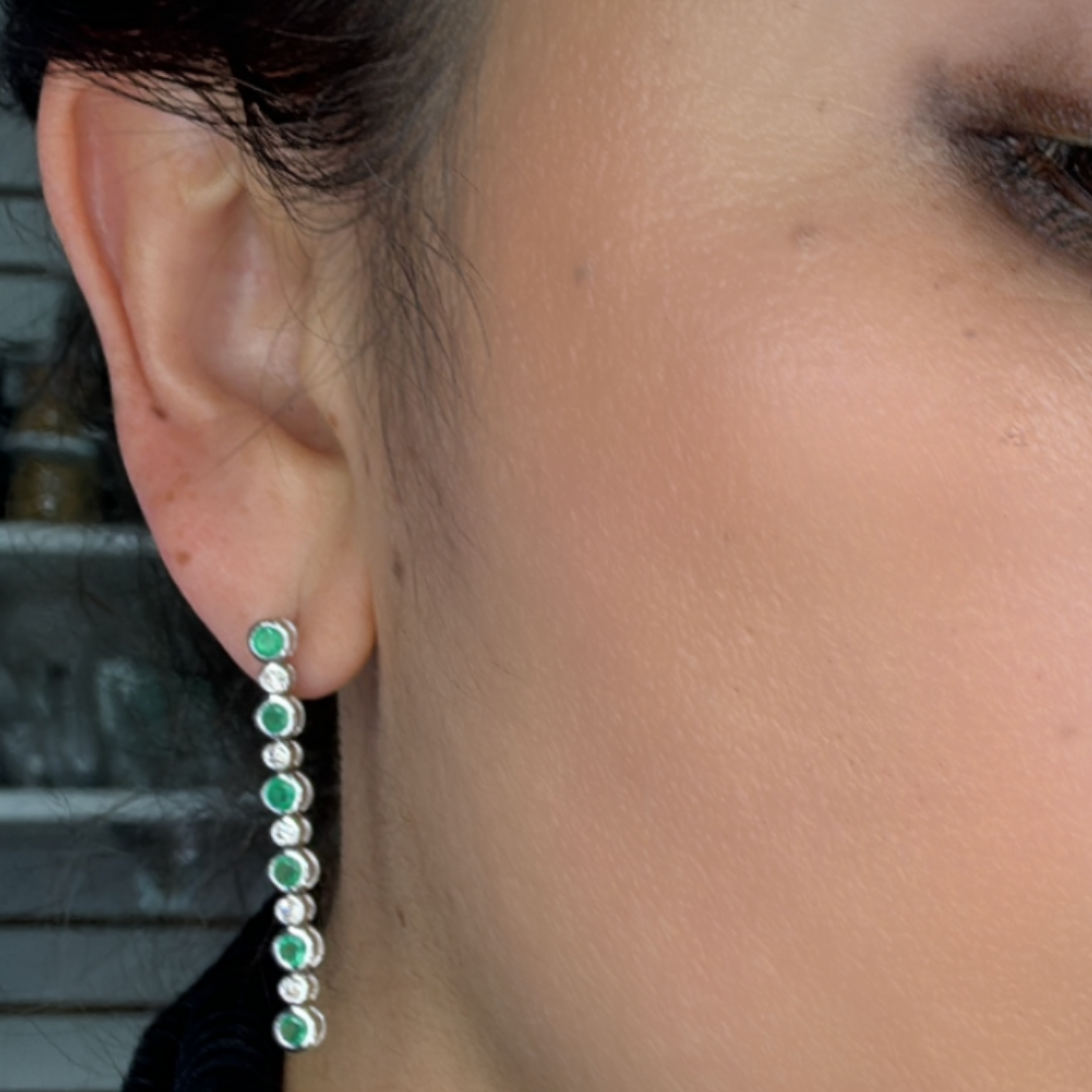 14k Solid Gold Diamond and Emerald Dangle Circles Earrings.  EFF52175EM