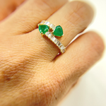 Load image into Gallery viewer, 14K Solid Gold Diamond & Emerald Double Line Heart Ring.