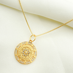 Load image into Gallery viewer, 14K Solid Gold Diamond Circle Sun Charm with Star in the Center. GDP257