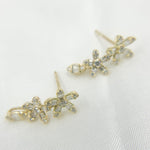 Load image into Gallery viewer, ER417847. 14k Solid Gold Diamond Flower Dangle Stud Earrings