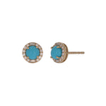 Load image into Gallery viewer, EFD54383TQ. 14K Solid Gold Diamonds and Turquoise Round Stud Earrings