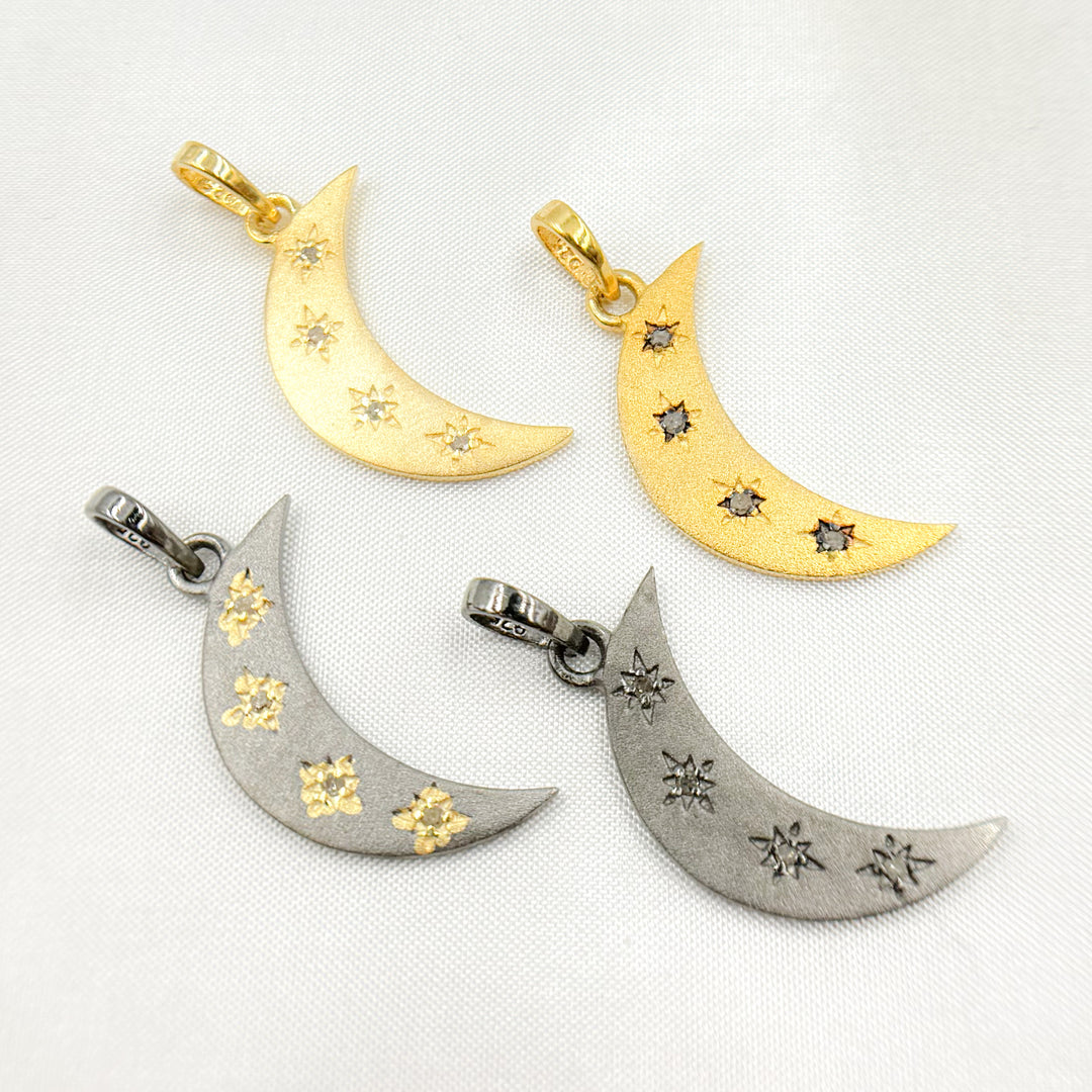 Diamond Sterling Silver Moon and Stars Pendant