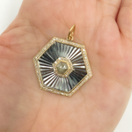 Load image into Gallery viewer, 14k Solid Gold Diamond and Sterling Silver Black Rhodium Hexagonal Charm. KSG32