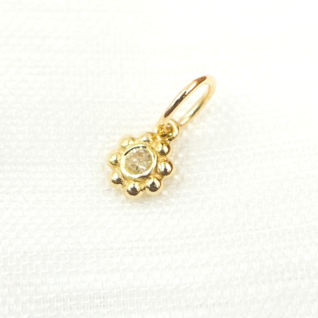 14K Solid Gold Diamond Flower Charm. GDP429