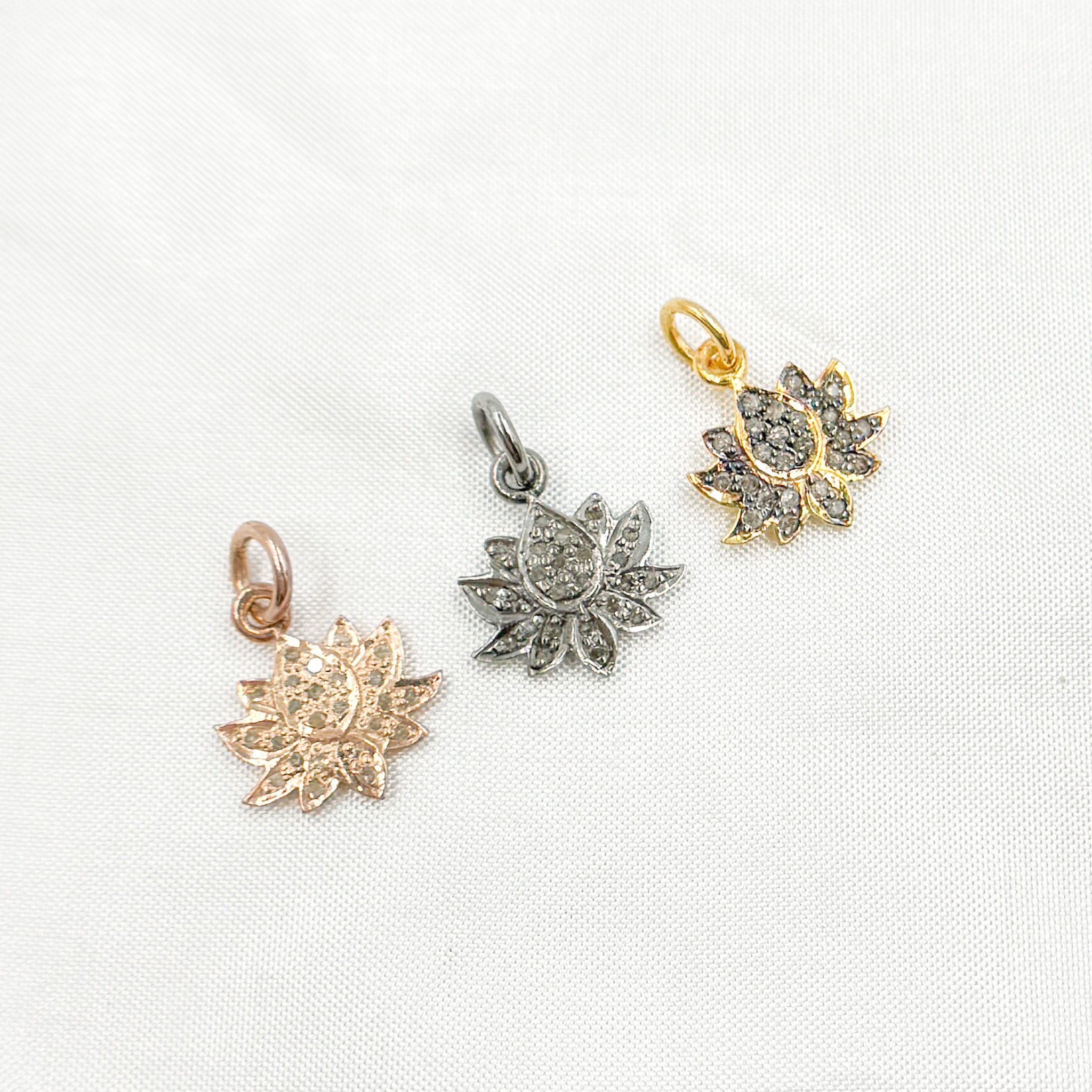 Diamond Sterling Silver Lotus Charm