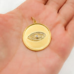 Load image into Gallery viewer, 14K Solid Gold with Diamonds Circle with Evil Eye Charm. GDP30
