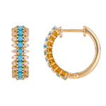 Load image into Gallery viewer, 14k Solid Gold Diamond and Gemstones Dangle Earring