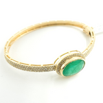 Load image into Gallery viewer, KG91. 14K Solid Gold Diamonds Bangle and Oval Shape in the Center with Diamonds and Emerald